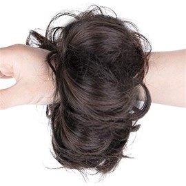 Scrunchie Hairpiece Messy Hair Bun Extensions Chignon Hair Piece additional fluffy and disheveled hair at the back of the head (Black brown, One size)