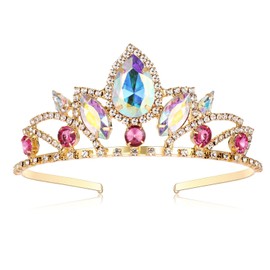 Vinjewelry Rapunzel Crown Tiara Gold Party Headband Hollowen Costume Decoration (Gold-AB Rhinestone)