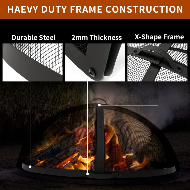 WeCooper Heavy-Duty Fire Pit Spark Screen, 36In Round Steel Mesh