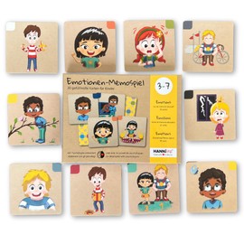 HANNIline® Emotions Memory Game [Made in EU] 30 Cards 15 Feelings Memory Training and Emotional Development 3 Years + Game Ideas and Free Colouring Pages - Educational Game Memo Gift