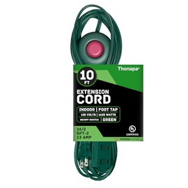 Thonapa 3 Outlet Foot Switch Extension Cord 10 ft, 13 Amp Green Extension Cord with Foot Tap Switch, 16/2 Indoor Lamp Cord Great for Indoor Outdoor Lights - 16 AWG