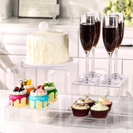BIEOFFEI Buffet Risers Clear Food Risers for Buffet Table, Acrylic Food Display Stand Shelf for Catering Dessert Party Decor, Square Cube Display Base with Hollow Bottoms, 4 PCS 5" 6" 7" 8"
