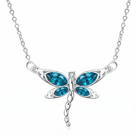 CRMAD Dainty Dragonfly Necklace for Women December Blue Topaz Birthstone Pendant Inspirational Dragonfly Jewelry Gifts