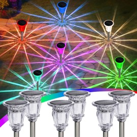 Solar Pathway Lights Outdoor 6 Pack, 10 Lighting Modes White Solar Garden lights, 17.5" Waterproof & Solar Powered outdoor lights, Glass and Stainless Steel Walkway Light, for Driveway Lawns Landscape