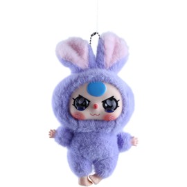 Vinyl Plush Doll, Stuffed Animals with Vinyl Face Lovely Vivid Expression for Girls Boys, Cute Popular Macaron Purple Kawaii Bunny Plush Toy Doll Gift for Collectibles Car Home Décor Birthday Keychain