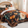 EVENHUG Floral Quilts Set Queen Size Black Sunflower Bedding Set