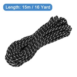 MECCANIXITY Twisted Cord Trim, 16 Yard 5mm 3-Ply Twine Braided Rope Shiny Thread String for Craft Gift Bag Curtain Christmas Decor, Black & Silver