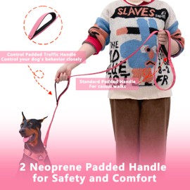 LIEVUIKEN Dog Leash 4ft Long, Double Handle Dog Leash for Safety Control Training, Heavy Duty Dog Leads with Traffic Padded Handles, Reflective Leashes for Small Medium Large Dogs(4ft, Pink)