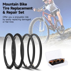 yeesport 2-Pack 26x1.95 Mountain Bike Tires with 26x1.95 Bike Tubes (AV 30mm) & Repair Kit – 26 Inch Bike Tires Durable MTB Tires and Inner Tubes for Trail, Gravel, and Muddy Paths