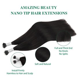 ABH AMAZINGBEAUTY HAIR Nano Ring Hair Extensions Real Human Hair Nano Tip Remy Hair Extensions Cold Fusion Keratin Hair Extensions #1B Off Black Soft Natural Hair 50strands/50g/set 1g/strand 22 Inch