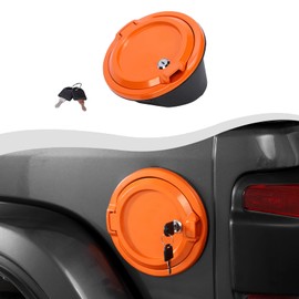 SQQP for JL Locking Fuel Door Gas Tank Cap Cover Fit for 2018-2024 Jeep Wrangler JL JLU 2/4 Door, Aluminum Fuel Door Exterior AccessoriesOrange)