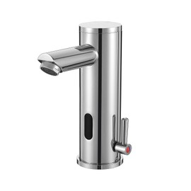 HHOOMMEE Automatic Touchless Bathroom Sink Faucet Motion Activated Sensor Hands Free Auto Off 1 Hole Commercial Infrared Brass Basin Faucets Adjustable Cold Hot Single Handle Water Mixer（Chrome）