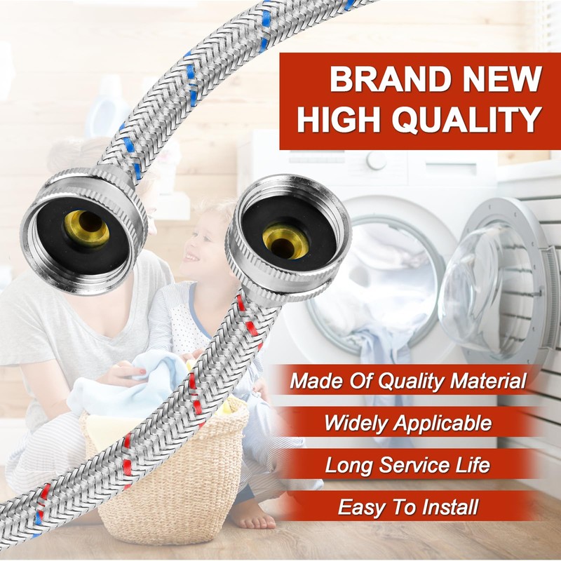 【UPGRADE】4FT Washing Machine Hoses with 90 Degree Elbow Premium Stainless