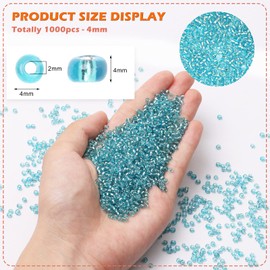 Yholin 2000pcs Glass Seed Beads Bulk,4mm 6/0 Craft Seed Beads Small Pony Beads for DIY Craft Projects Bracelet Necklace Jewelry Making - Transparent Tiffany Blue Waist Beads Spacer Beads with Tweezers
