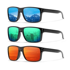 Ninesun Polarized Sunglasses for Men TR90 Frame Lightweight Sun Glasses with UV400 Protection for Driving Fishing Running A1 (Blue/Green/Red)