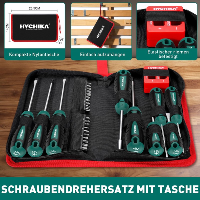 HYCHIKA Screwdriver Set, 30 Pieces Screwdriver Set, Including Phillips Screwdriver,