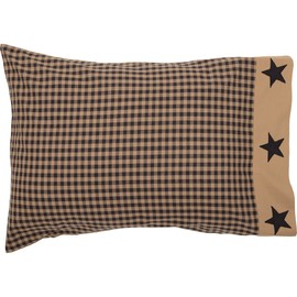 VHC Brands Black Check Star Cotton Primitive Bedding Appliqued Standard Pillow Case
