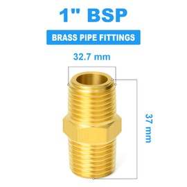ERGAOBOY 2pcs 1" x 1" Brass BSP Male Hex Nipple Fitting Straight Male to Male