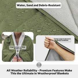 STOVER Outdoor Waterproof Fleece Travel Blanket for Camping, Picnics, Stadiums, Sports, The Beach– Warm, Windproof, Compact, Lightweight & Sand-Resistant, 79"x55" (Olive Green)