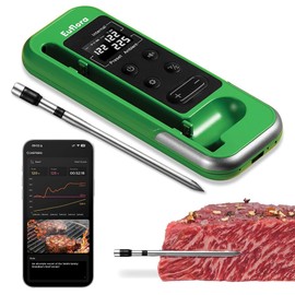 Wireless Meat Thermometer with Digital Meat Probe, Measures Internal & Ambient Temp, 800FT Bluetooth Meat Thermometer with Host Control for Barbecue, Outdoor Grilling, Oven & Smoker (Green)