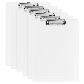 A4 Clipboard, Pack of 6, A4 Writing Case, Plastic Writing Board with Rubberised Metal Clip, Clipboard with Hanging Loose, Folder Clipboard for Office, Kitchen and School (Clear)