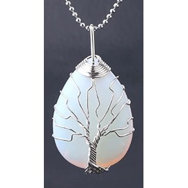 QBP™Tree of Life Water Drop Pendants Silver Color Wire Wrap Onyx Opal Reiki Stone High Neg Energy Stone