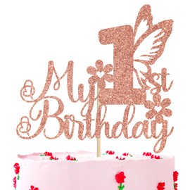 Buttefly One - Decoración para tartas con temática de mariposas para baby shower/baby party 1er cumpleaños, suministros para decoración de fiesta de cumpleaños y oro rosa