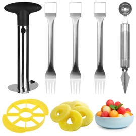 6 Pcs Fruit Slicer Set,Pineapple Corer and Slicers Watermelon Fork Slicer Cutter Fruit Scooper Stainless Steel Pineapple Cutting Tools Easy Kitchen Gadgets for Core Remover Cutter