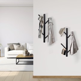 Acteomsly 2-Pack Coat Rack Wall Mount,Vertical Coats Rack Holder Hanger with 4 Hooks,Metal Tree Coat Racks for Hats, Jackets, Bags, Entryway Bedroom(Height 15.9")