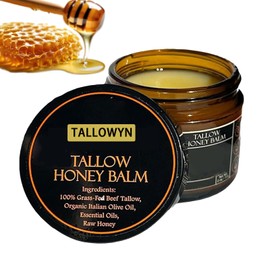 Grass-Fed Beef Tallow Balm with Raw Honey, Beef Tallow and Honey Balm for Face and Body, Natural Soothing Moisturizing, Deep Nourishing, 4.23oz / 120g
