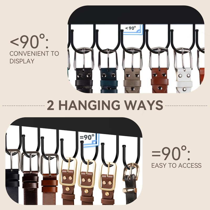 HOMEBROS Belt Hanger Wall Mount, Wooden Closet Belt Organizer with
