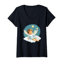 Womens Cute Angel in Pajama Costume for Boys and Girls V-Neck T-Shirt