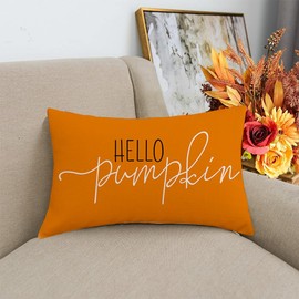 RABUSOFA Fall Pillow Covers,Orange Autumn Hello Pumpkin Decorative Throw Pillow Covers,Thanksgiving Holiday Outdoor Fall Decor Cushion Covers for Home Sofa Coush Living Room 12x20 Inch/30x50 cm