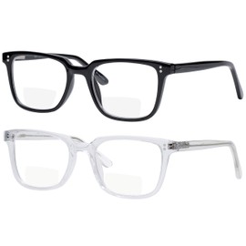 Yogo Vision Paquete de 2 gafas de lectura bifocales para hombres y mujeres, antideslumbrantes, ligeras, Negro / cristal, 50-19-144