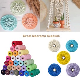 Natural Cotton Macrame Cord 2mm x 219yards - Colored 2mm/3mm/4mm/5mm/6mm Twisted Yarn, Soft Craft Rope Supplies