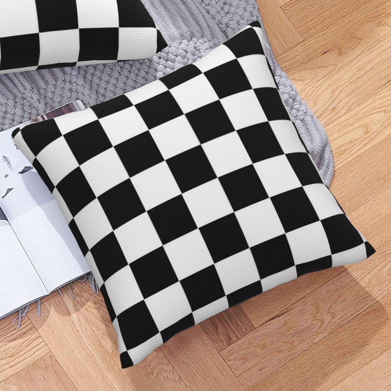 Black and White Checkered Classic Checkerboard Throw Pillow Covers Set