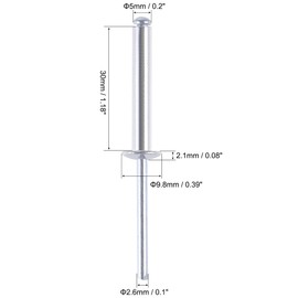 sourcing map Blind Rivets, Aluminum Pull Rivets Core Decoration Rivets 5mm Diameter 30mm Grip Length Silver Tone, 120pcs