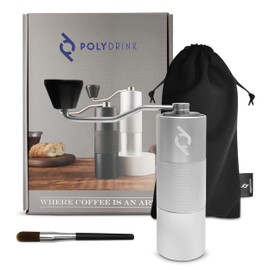 Polydrink Manual Coffee Grinder (Silver) - Stainless Steel Conical Burr with Internal Adjustable Settings - Portable, Good for Home Office Traveling Hiking or Camping - Espresso to French Press