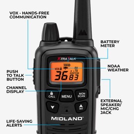Midland LXT600VP3 FRS Walkie Talkies - Long Range 36-Channel Two-Way Radios, NOAA Weather Alerts(2-Pack, Black)