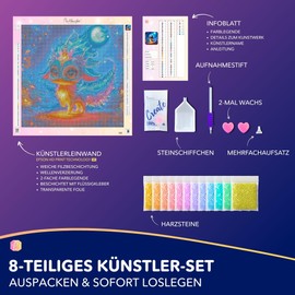 Picmondoo Diamond Painting - Moonlight Dance 50 x 50 cm | Complete Set with Iridescent AB Colours, Fairy Dust Colours & Metallic Colours | Creative DIY Artwork for Adults and Children
