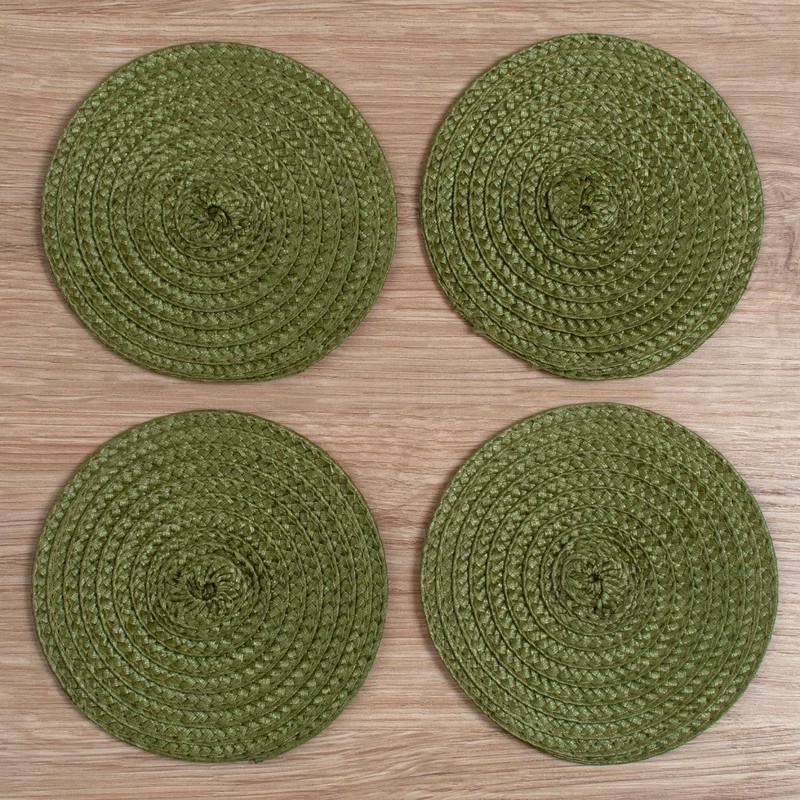 Round Braided Woven Polypropylene Plastic Coaster Set of 4 (Mossy