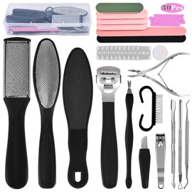 Foot File Pedicure Set, 30 in 1 Foot Files Foot Care Scrubber Kit Hard Skin Remover Feet Scrub for Women Men Salon or Home (Black)