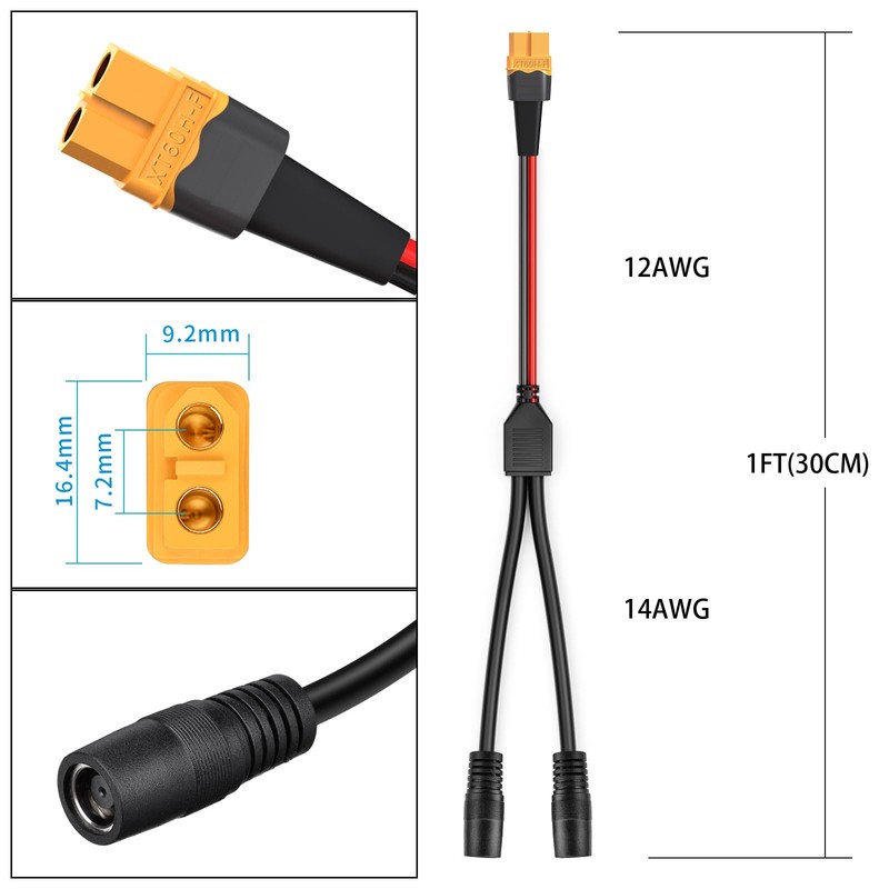 ELFCULB XT60 to DC 8mm Cable,12AWG XT60 Female to DC