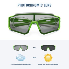 STORYCOAST Polarized Sports Sunglasses for Men Women,Driving Fishing Cycling Mountain Bike Sunglasses UV400 Protection Green Frame-photochromic Lens