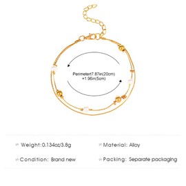 Cubahop Beach Bling Crystal Anklets Gold Double Layer Ankle Bracelets Summer Foot Accessories Jewelry for Women and Girls