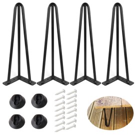 ALXEH 12 Inch Hairpin Table Legs 1/2” Dia 3-Rods Hairpin Feet, DIY Black Coffee Table Legs Heavy Duty Metal Furniture Feet for TV Stand, Bench and Nightstand, Set of 4