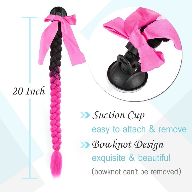 SEGO Helmet Pigtail Braids with Detachable Suction Cup with Bowknot