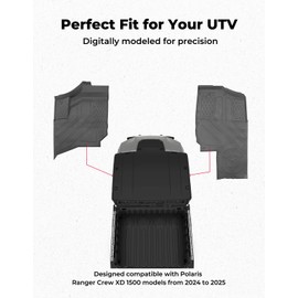 KEMIMOTO UTV Floor Mats Compatible with Polaris Ranger XD 1500 Crew, 2PCS TPE Front Floor Mat, Two-Seats Anti-Slip Rubber Floor Liners, Waterproof Heavy-Duty Durable 2024 2025 Accessories