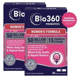 Bio360 Bio360 Vaginal Probiotics for Women - Supports pH Balance, Vaginal, Urinary, & Digestive health - 50 Billion CFU & 15 Unique Strains for Healthy Vaginal Odor & Vaginal Flora - Shelf Stable 60 Capsules