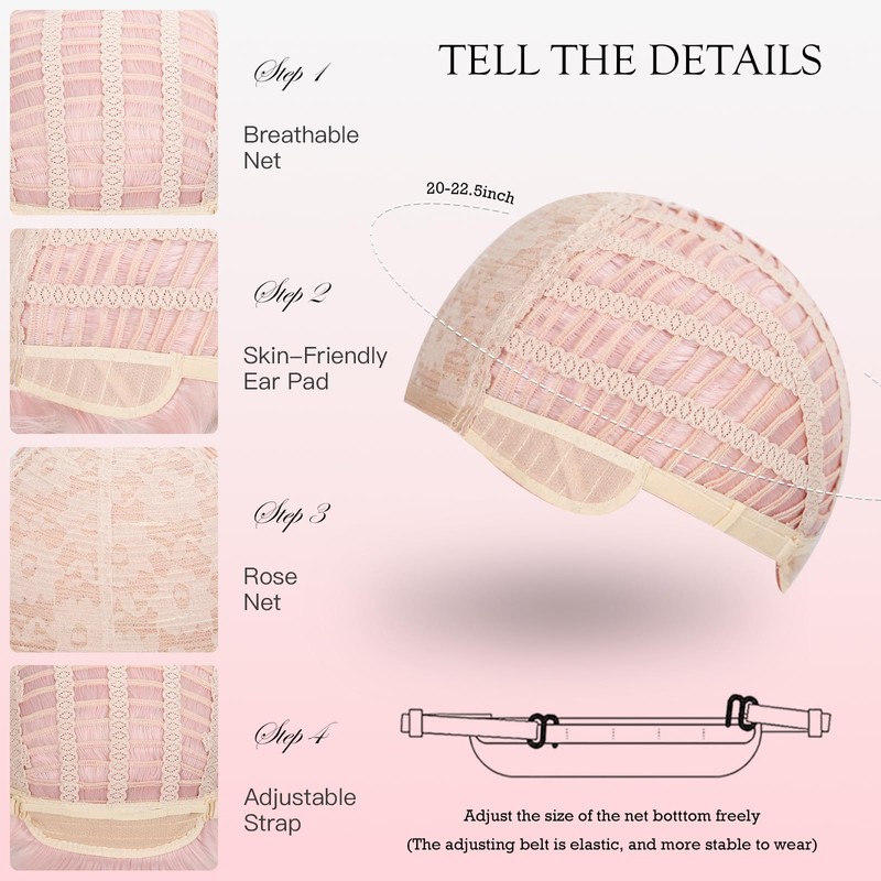 Short Pink Wig for Men, Light Pink Synthetic Halloween Wig
